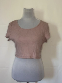 Růžový žebrovaný crop top