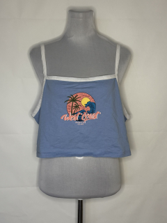 Modrý crop top s potiskem
